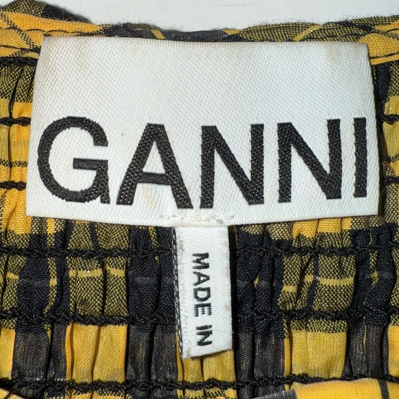 GANNI Collared Plaid Shirred Gingham Seersucker Yellow Maxi Midi Dress 36/ US 6 - Picture 8 of 8